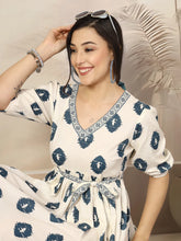 Women's Blue Boho Printed Rayon Dress-DRSBLUEBOHO